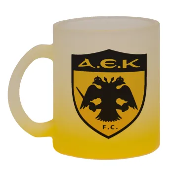 ΑΕΚ, Κούπα γυάλινη δίχρωμη με βάση το κίτρινο ματ, 330ml