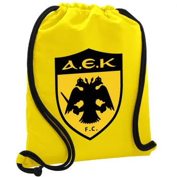 ΑΕΚ, Backpack pouch GYMBAG Yellow, with pocket (40x48cm) & thick cords
