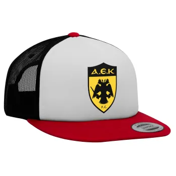 ΑΕΚ, Καπέλο Ενηλίκων Foam Flat Snapback με Δίχτυ Κόκκινο-Λευκό-Μαύρο (POLYESTER, ΕΝΗΛΙΚΩΝ, UNISEX, ONE SIZE)