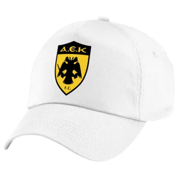 ΑΕΚ, Children's Baseball Cap, 100% Cotton Twill, White (COTTON, CHILDREN'S, UNISEX, ONE SIZE)