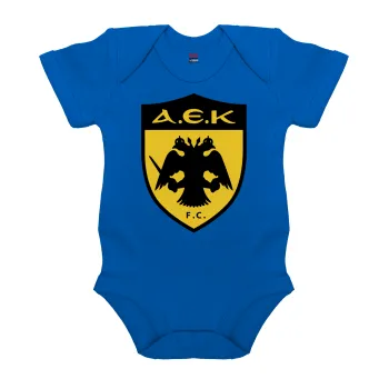 ΑΕΚ, Βρεφικό φορμάκι μωρού, Μπλε Κοβαλτίου, 100% Organic Cotton, κοντομάνικο
