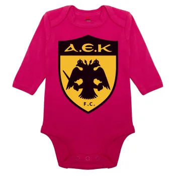 ΑΕΚ, Μακρυμάνικο βρεφικό φορμάκι, 0-18 μηνών, ΡΟΖ, 100% Organic Cotton