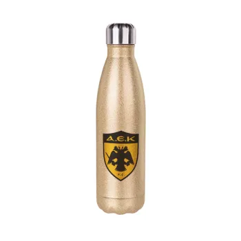 ΑΕΚ, Glitter gold stainless steel thermos bottle, double-walled, 500ml
