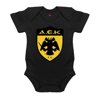 ΑΕΚ, Βρεφικό φορμάκι μωρού, 0-18 μηνών, ΜΑΥΡΟ, 100% Organic Cotton, κοντομάνικο