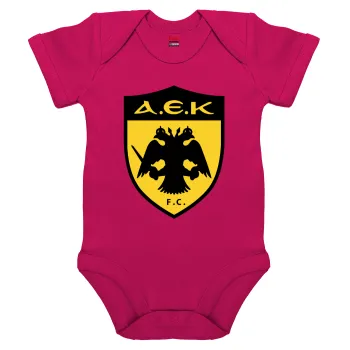 ΑΕΚ, Βρεφικό φορμάκι μωρού, 0-18 μηνών, ΡΟΖ, 100% Organic Cotton, κοντομάνικο