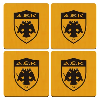 ΑΕΚ, ΣΕΤ x4 Σουβέρ ξύλινα τετράγωνα plywood (9cm)