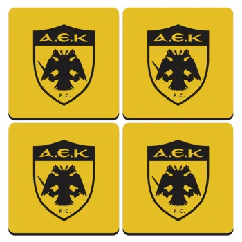ΑΕΚ, ΣΕΤ 4 Σουβέρ ξύλινα τετράγωνα (9cm)