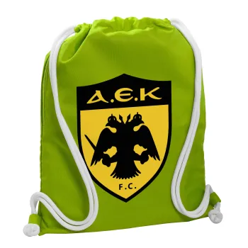 ΑΕΚ, Backpack bag GYMBAG LIME GREEN, with pocket (40x48cm) & thick cords