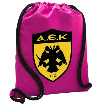 ΑΕΚ, Backpack pouch GYMBAG Fuchsia, with pocket (40x48cm) & thick cords