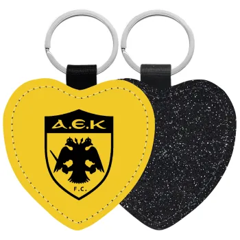 ΑΕΚ, Μπρελόκ PU δερμάτινο glitter καρδιά ΜΑΥΡΟ