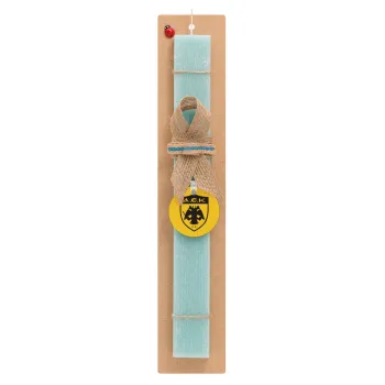 ΑΕΚ, Easter Set, wooden keychain & aromatic flat Easter candle (30cm) (TURQUOISE)