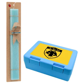 ΑΕΚ, Easter Set, children's snack container BLUE & Easter aromatic flat candle (30cm) (TURQUOISE)