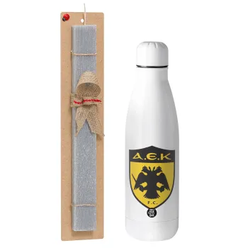 ΑΕΚ, Easter Set, metallic stainless thermos bottle (500ml) & scented flat Easter candle (30cm) (GRAY)