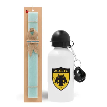 ΑΕΚ, Easter Set, metallic aluminum water bottle (500ml) & scented flat candle (30cm) (TURQUOISE)