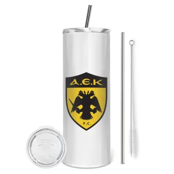 ΑΕΚ, Tumbler stainless steel 600ml, with metal straw & cleaning brush