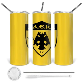 ΑΕΚ, Tumbler stainless steel 600ml, with metal straw & cleaning brush