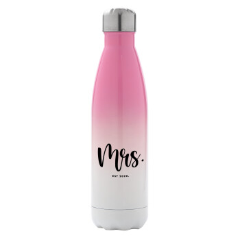 Mr & Mrs (Mrs), Metal mug thermos Pink/White (Stainless steel), double wall, 500ml