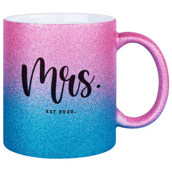 Mr & Mrs (Mrs), Κούπα Χρυσή/Μπλε Glitter, κεραμική, 330ml