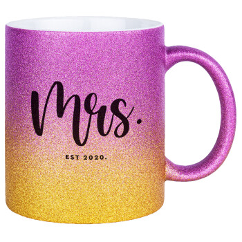 Mr & Mrs (Mrs), Κούπα Χρυσή/Ροζ Glitter, κεραμική, 330ml