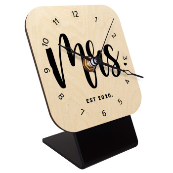 Mr & Mrs (Mrs), Quartz Table clock in natural wood (10cm)