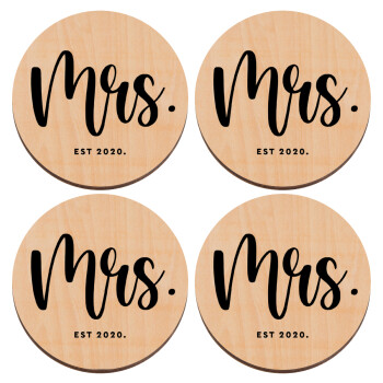 Mr & Mrs (Mrs), ΣΕΤ x4 Σουβέρ ξύλινα στρογγυλά plywood (9cm)