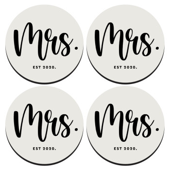 Mr & Mrs (Mrs), ΣΕΤ 4 Σουβέρ ξύλινα στρογγυλά (9cm)