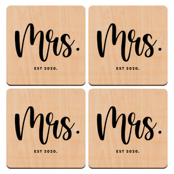 Mr & Mrs (Mrs), ΣΕΤ x4 Σουβέρ ξύλινα τετράγωνα plywood (9cm)