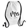 Mr & Mrs (Mrs), Τσάντα πλάτης πουγκί GYMBAG λευκή, με τσέπη (40x48cm) & χονδρά κορδόνια