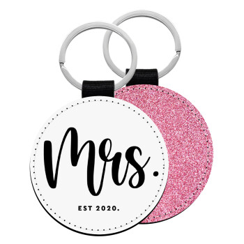 Mr & Mrs (Mrs), Μπρελόκ Δερματίνη, στρογγυλό ΡΟΖ (5cm)