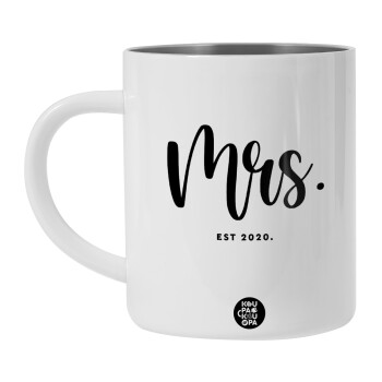 Mr & Mrs (Mrs), Λευκή Ανοξείδωτη Μεταλλική Κούπα 450ml - Διπλού Τοιχώματος 