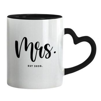 Mr & Mrs (Mrs), Κούπα καρδιά χερούλι μαύρη, κεραμική, 330ml