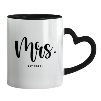 Mr & Mrs (Mrs), Mug heart black handle, ceramic, 330ml