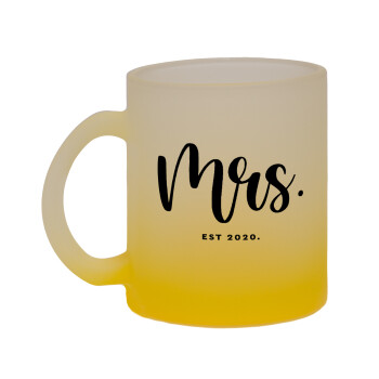 Mr & Mrs (Mrs), Κούπα γυάλινη δίχρωμη με βάση το κίτρινο ματ, 330ml