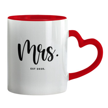 Mr & Mrs (Mrs), Κούπα καρδιά χερούλι κόκκινη, κεραμική, 330ml