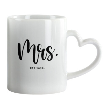 Mr & Mrs (Mrs), Κούπα καρδιά χερούλι λευκή, κεραμική, 330ml