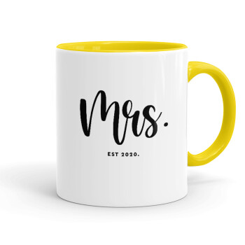 Mr & Mrs (Mrs), Κούπα χρωματιστή κίτρινη, κεραμική, 330ml