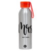 Αλουμινένιο Αθλητικό Μπουκάλι 650ml – Ασημί με Κόκκινο Καπάκι και Λουράκι Σιλικόνης