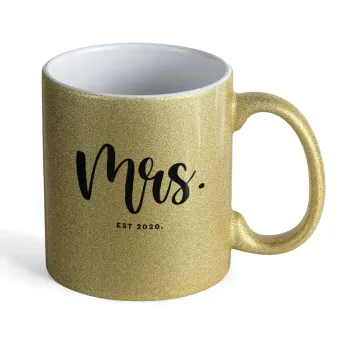 Mr & Mrs (Mrs), Κούπα Χρυσή Glitter που γυαλίζει, κεραμική, 330ml