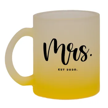 Mr & Mrs (Mrs), Κούπα γυάλινη δίχρωμη με βάση το κίτρινο ματ, 330ml