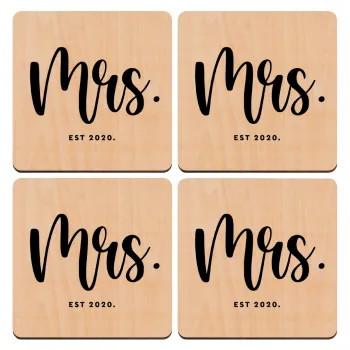 Mr & Mrs (Mrs), ΣΕΤ x4 Σουβέρ ξύλινα τετράγωνα plywood (9cm)
