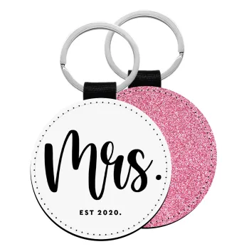 Mr & Mrs (Mrs), Μπρελόκ Δερματίνη, στρογγυλό ΡΟΖ (5cm)