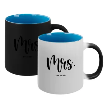 Mr & Mrs (Mrs), Κούπα Μαγική εσωτερικό μπλε, κεραμική 330ml που αλλάζει χρώμα με το ζεστό ρόφημα
