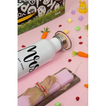 Mr & Mrs (Mrs), Πασχαλινή Λαμπάδα με παγούρι μεταλλικό (620ml, stainless steel) & κερί αρωματικό πλακέ (30cm) (ΡΟΖ)