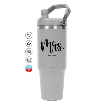 Mr & Mrs (Mrs), GREY color, 890ml (30oz) stainless Steel Tumbler with Handle