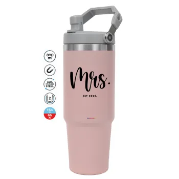 Mr & Mrs (Mrs), Pink color, 890ml (30oz) stainless Steel Tumbler with Handle