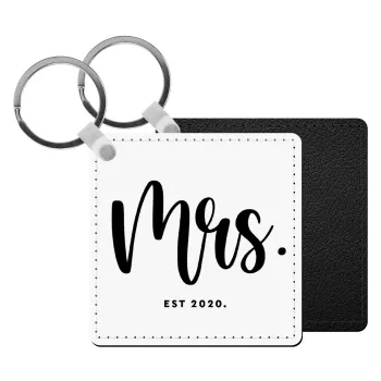 Mr & Mrs (Mrs), Μπρελόκ Δερματίνη, τετράγωνο ΜΑΥΡΟ (5x5cm)