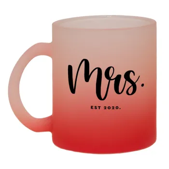 Mr & Mrs (Mrs), Κούπα γυάλινη δίχρωμη με βάση το κόκκινο ματ, 330ml
