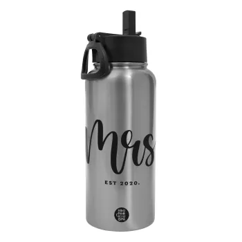 Mr & Mrs (Mrs), Metal mug thermo Silver with Straw and Spout Lid (Stainless steel), double wall, 950ml