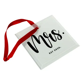 Mr & Mrs (Mrs), Christmas ornament, glass square ornament 9x9cm