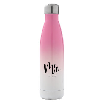Mr & Mrs (Mr), Metal mug thermos Pink/White (Stainless steel), double wall, 500ml